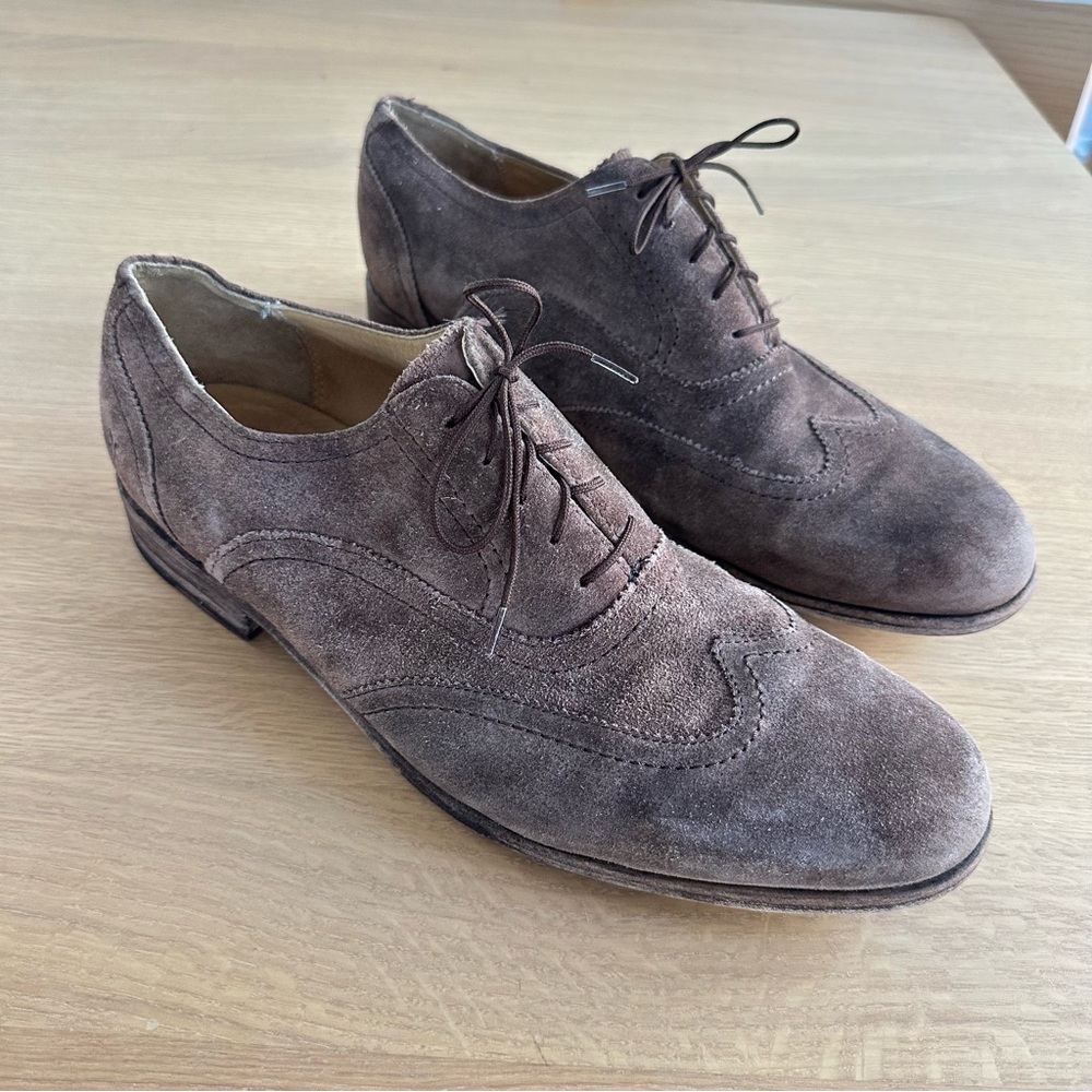 Frye Brown Suede Leather Wingtip Lace Oxford Shoes Sz 12 D Dress Cowboy Men's